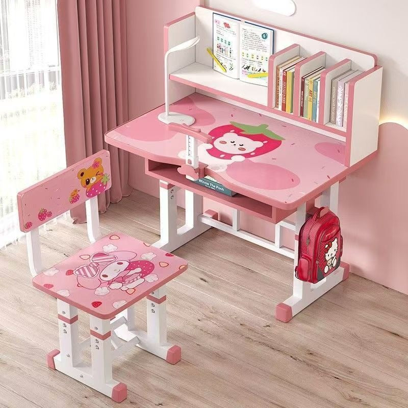 Children's desk study table - adjustable height, writing desk, homework table and chair set with modern bookshelf - school desk and chair