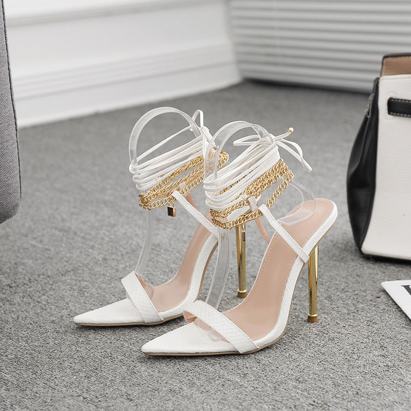 2025 european and american new design niche 12cm high heel socialite wrap-around sandals - gold power woman wine glass heel