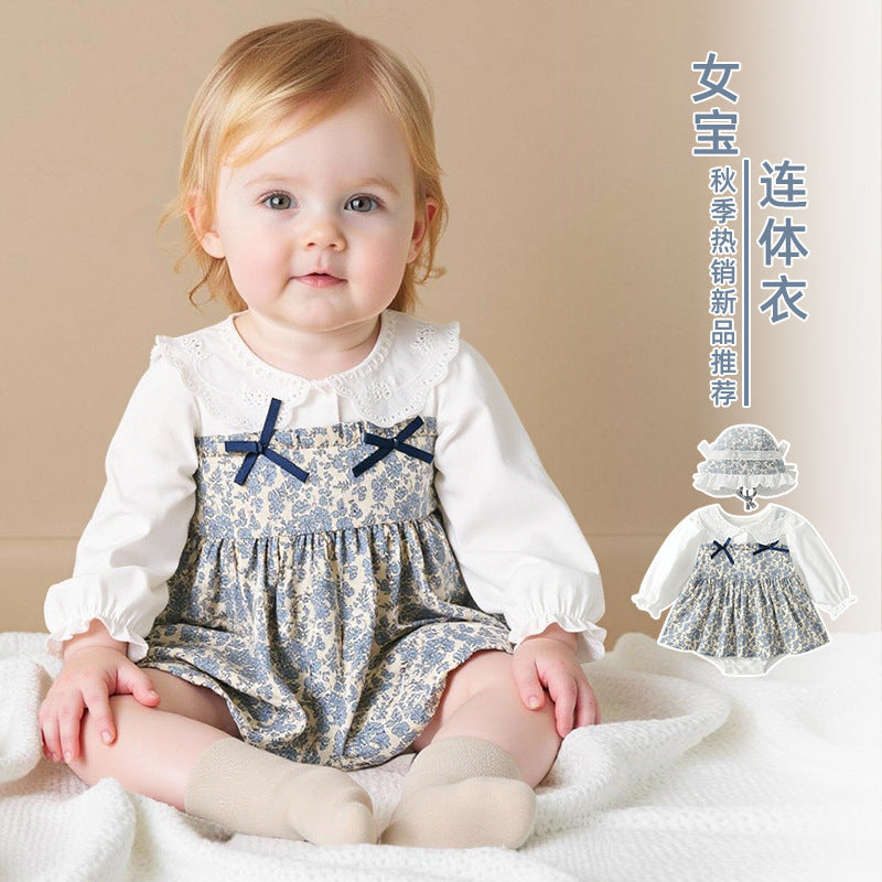 Newborn baby clothes autumn fashion girl's romper dress princess floral hundred days long sleeve bodysuit autumn