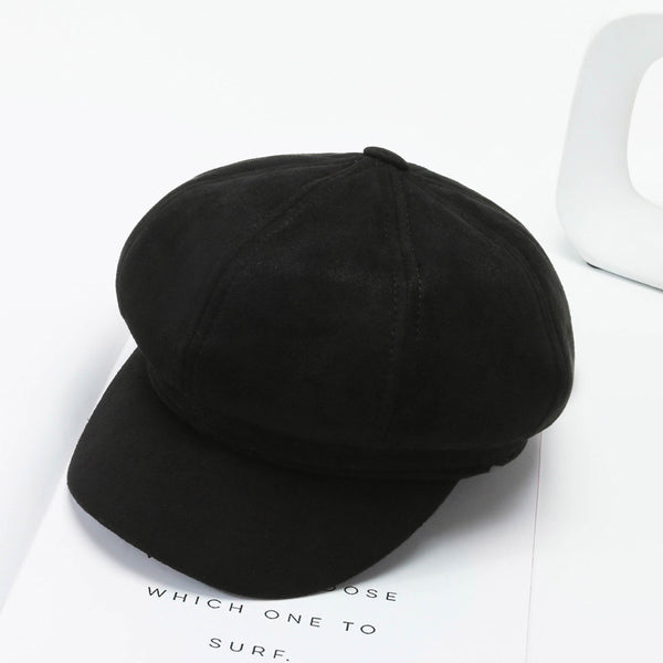 Hat Women's Autumn and Winter Fashion Versatile Octagonal Hat Korean Version British Retro Solid Color Peaked Hat Beret Show Small Face