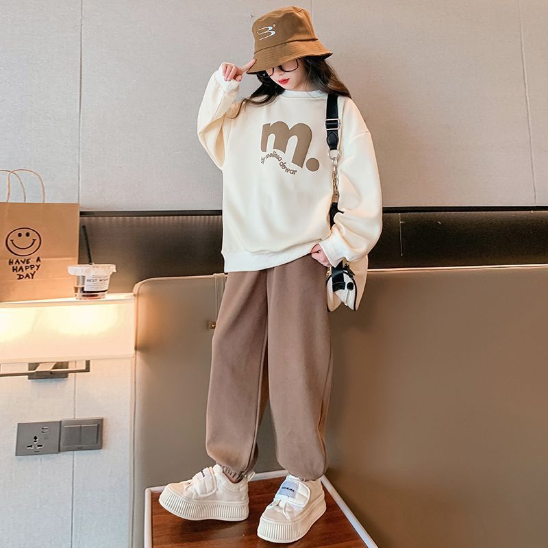 Girls' outfit set  new stylish autumn clothes two-piece set for girls, kids' spring and autumn fashionable loose-fit clothing for older children