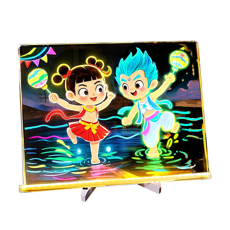 Diy erasable children's drawing board writing board stand-up fluorescent board home led light graffiti painting board small blackboard