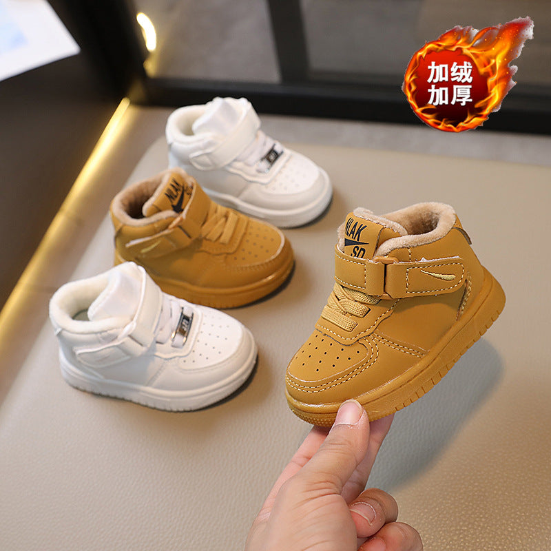 Kids sneakers boys high-top sneakers autumn winter two cotton girls white shoes k-style children's basketball shoes cotton shoes