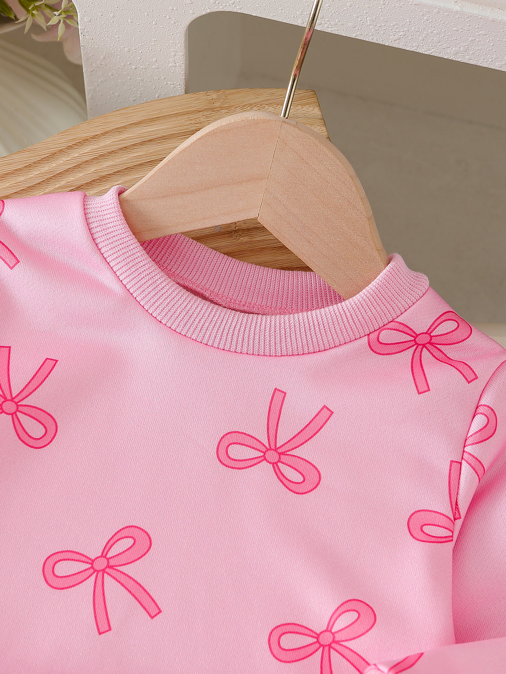 spring/summer newborn & toddler cute crewneck top + bowknot denim pants two-piece set