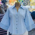 European and american cross-border women's fashion:  spring new arrivals - stylish, designer-inspired, unique turn-down collar, loose-fit striped blouse
