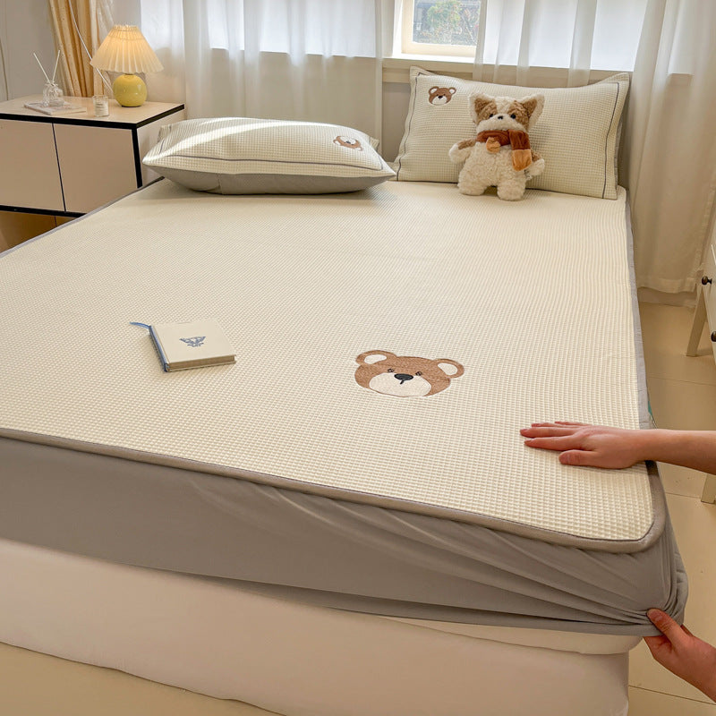 Summer Class A Waffle Cartoon Embroidered Mat Skin-friendly Sleeping Naked Ice Silk Mat Mattress Air Conditioning Soft Mat Cross-border