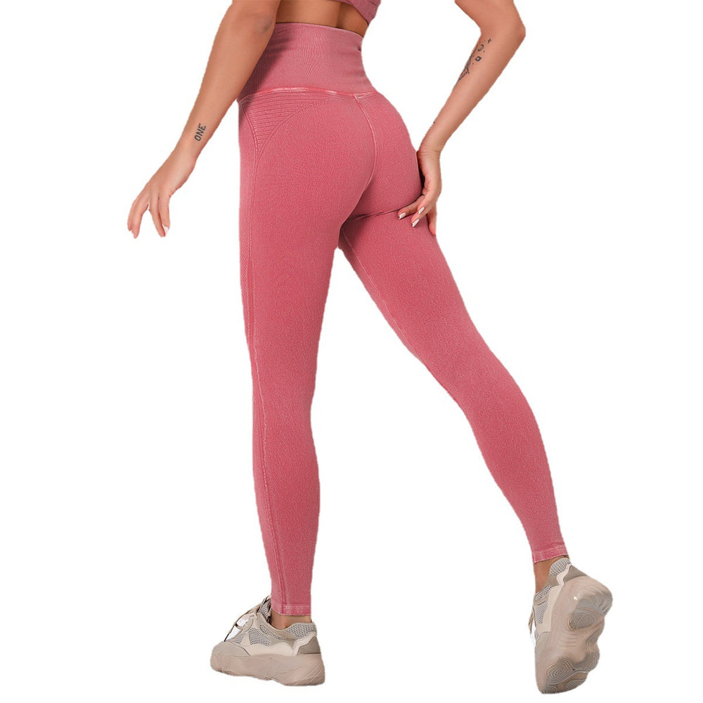 Fashion cross-border new arrival washed yoga pants with holes cut out seamless high waist sports nine-point pants butt lift fitness pants for women