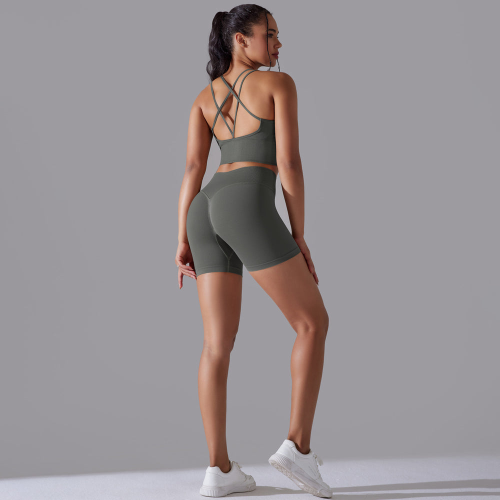 European and american sexy backless bra sports tank top high-waisted butt-lifting leggings seamless yoga outfit quick-dry fitness set