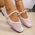 spring/summer new lace mesh square toe mary jane women's plus size flat comfortable versatile single shoes