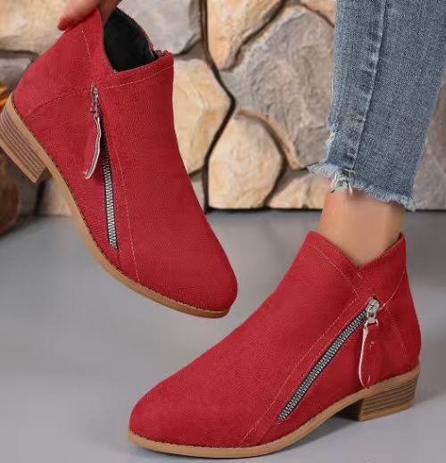 Independent station export women's shoes new arrival thick heel plus size women's boots suede boots low heel side zipper short boots for women