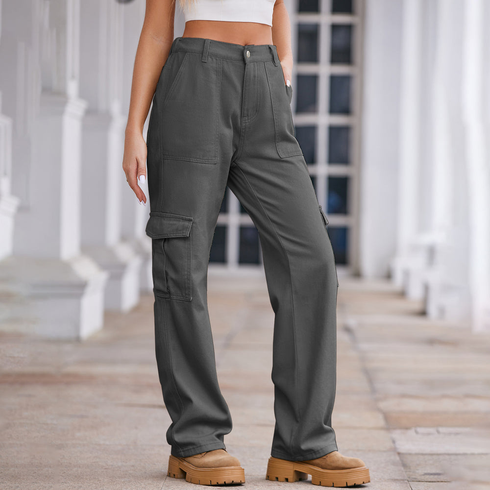 autumn european and american cross-border e-commerce women's fashion  new washed semi-elastic waist denim cargo pants