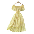 French chic off-the-shoulder bubble sleeve a-line dress - women's summer slimming, figure-flattering, elegant vacation maxi dress