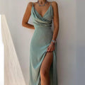 Amazon fashion  summer new sexy v-neck camisole slit fashionable slim-fit dress - women's foreign trade apparel