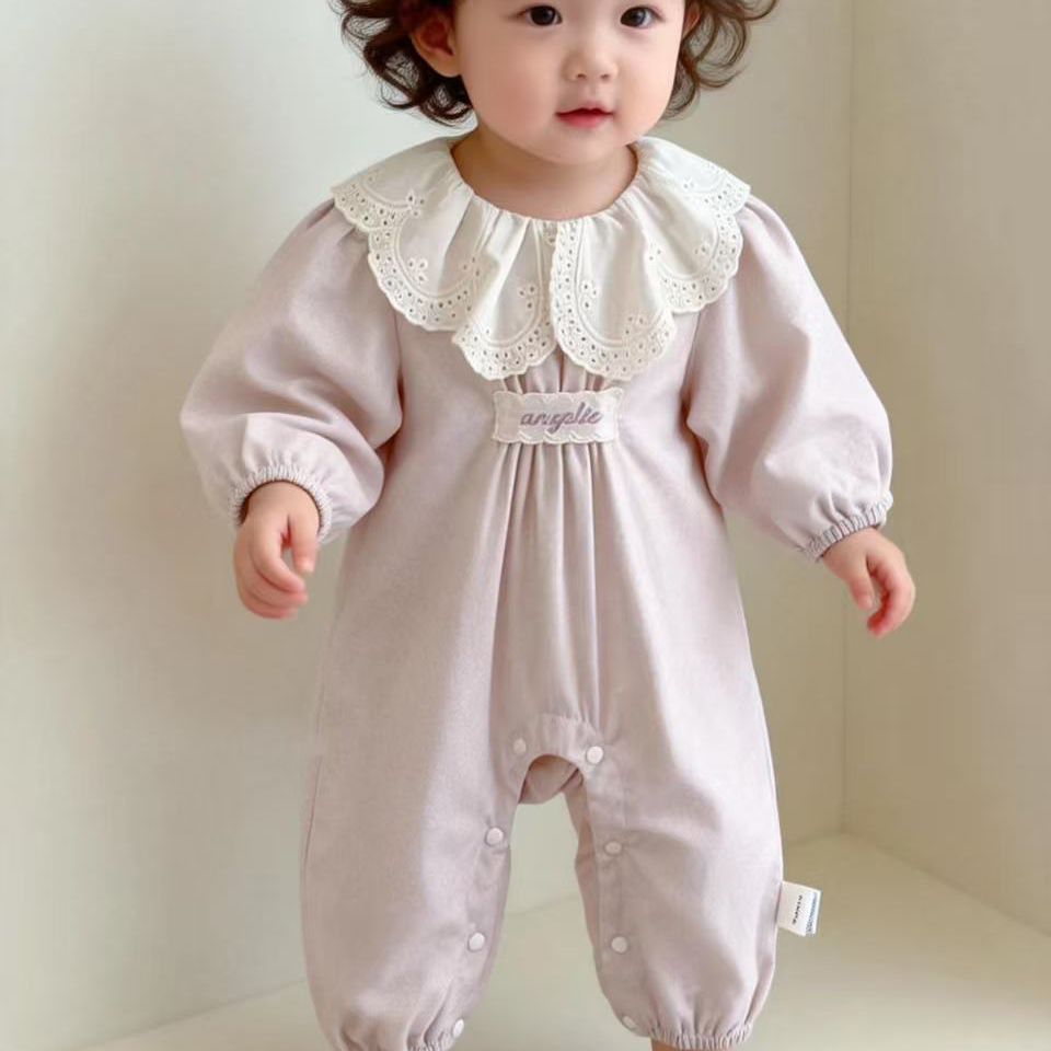 Spring autum baby girl full moon 100 days khaki baby onesie newborn clothes autumn clothes super cute outing crawling clothes