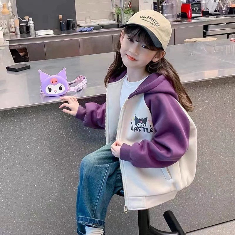Girls' spring/autumn jacket - new cartoon design, stylish kids' spring hooded sweatshirt, casual outerwear for little girls
