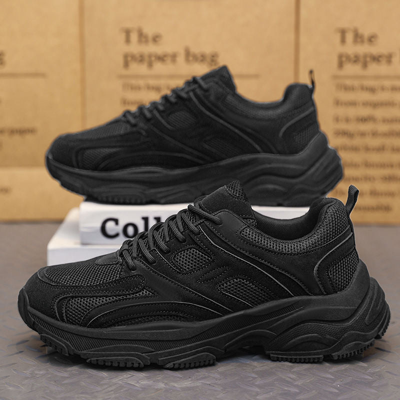 Pure black men's shoes spring 2025 new arrival work safety shoes non-slipabrasion resistantmen running sports dad shoes thick sole