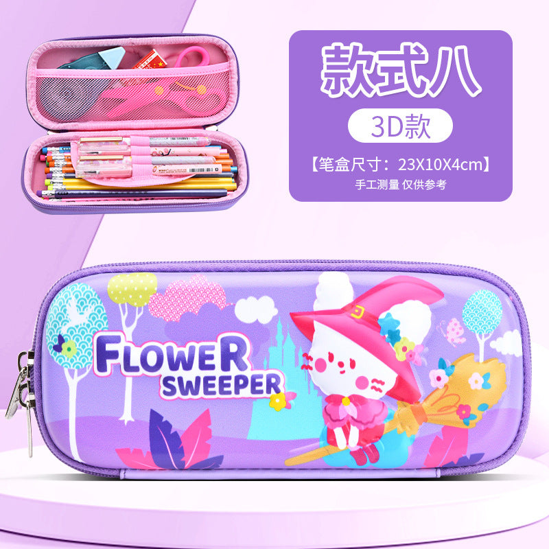 New eva stationery box, drop-resistant, water-repellent, large capacity, cartoon pencil case, multifunctional 3d leather material, waterproof and water-repellent