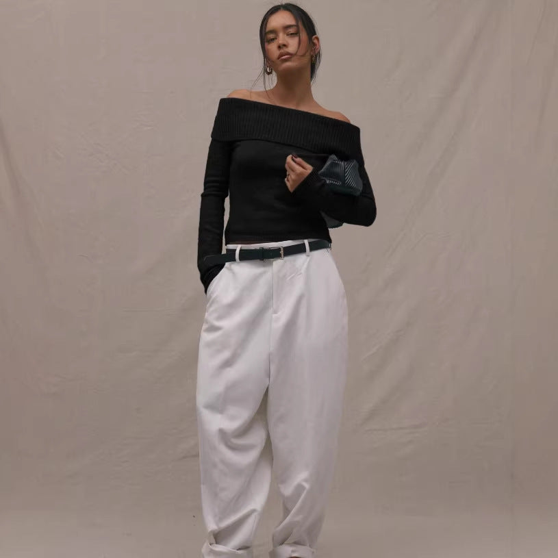 off-the-shoulder knit top: a chic and flattering short sleeve top for women - perfect for autumn