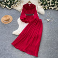 French work clothing style purple lantern sleeve waist pleated skirt for women autumelegantfashiontwo-piece set