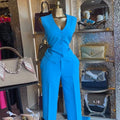 European and american cross-border women's fashion  autumn/winter new collection: stylish v-neck button-down vest top and wide-leg pants casual set