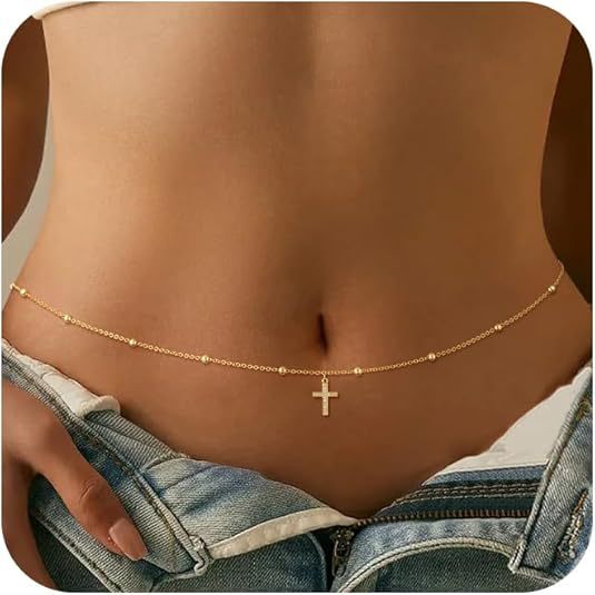 women's exquisite 14k gold-plated small cross pendant waist chain simple sliding small cross necklace