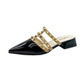 Studded sandals with a french flair – women's summer flat sandals, korean-style patent leather pointed-toe mules with rivet detailing