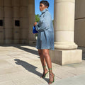 European and american style loose-fit dress -  new arrival - cross-border women's fashion - trendy turn-down collar gradient long-sleeve denim dress