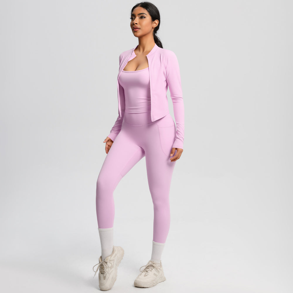European and american outdoor casual tight-fit pocket yoga outfit set - quick-dry, high-waisted, slimming, cloud-like comfort, three-piece activewear set