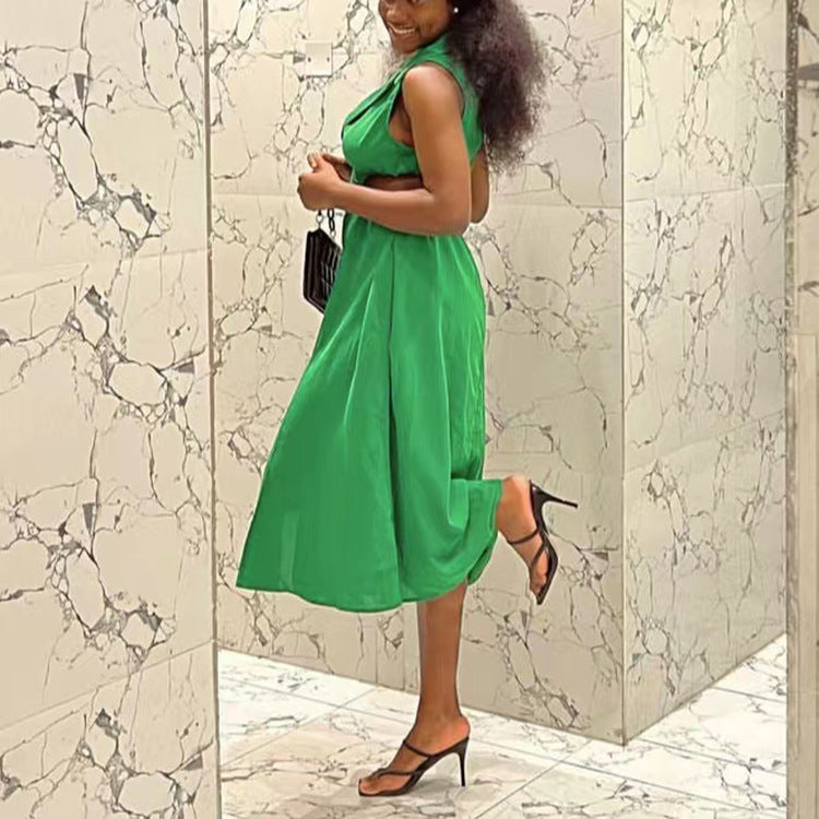 spring and autumn elegant a-line dress - european and american  style solid color sexy dress