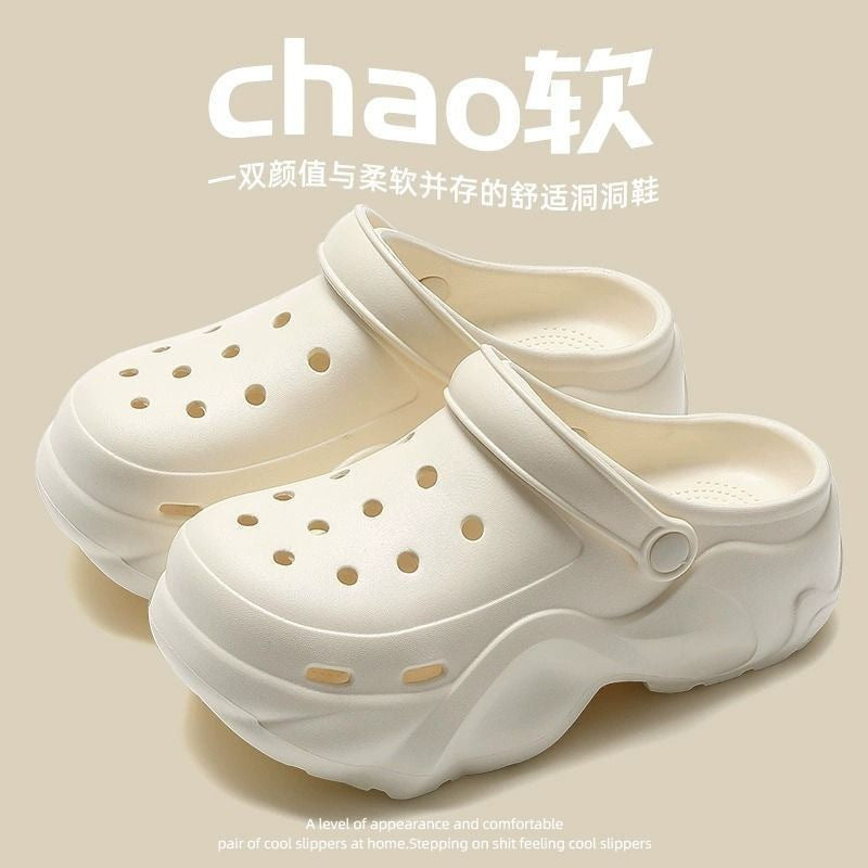 Thick soleeva crocs women's summer outwear 2025new arrivalheight increasing outdoor beach seaside ins toe cap slippers