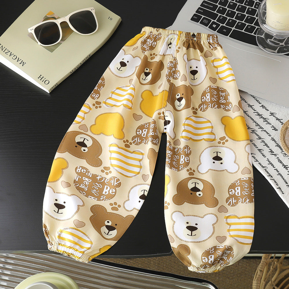 Summer kids cotton silk anti-mosquito pants baby casual nine-point pants boys cotton silk pants girl thin bloomers