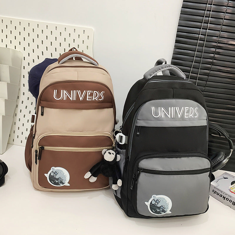 New student schoolbag ins contrasting colors, junior high school, college student schoolbag, large-capacity couple model, lightweight burden-reducing backpack