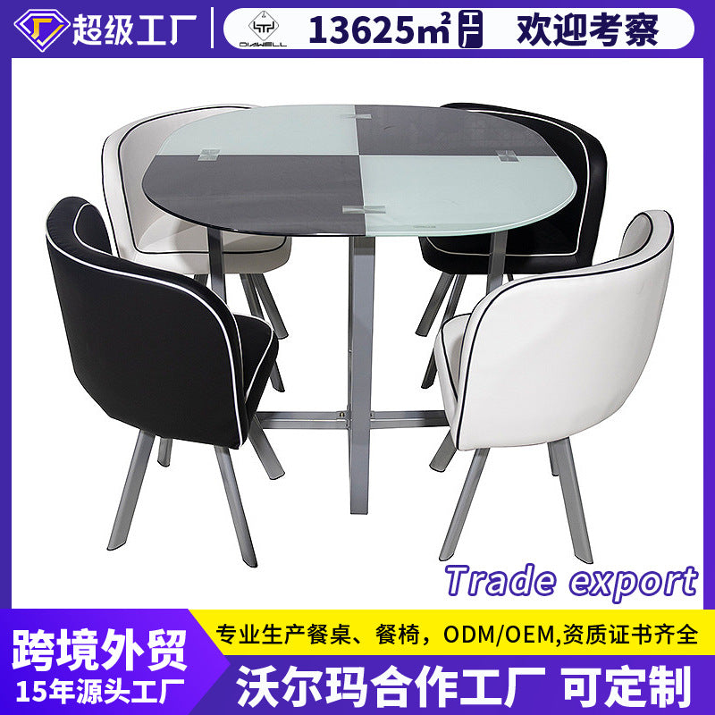 Customizable painted tempered glass dining table set - modern home dining table and chairs for casual dining and business meetings
