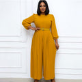D163  summer new solid color long sleeve pleated european and american plus size women's loose slimming african jumpsuit