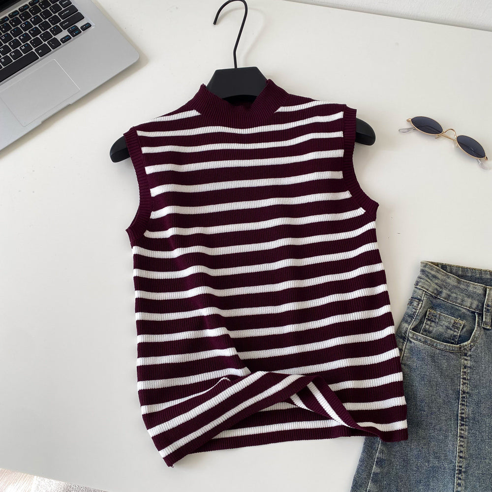 Pure desire work clothing style stripes half turtle neck knitting vest women's summer slimming look sleeveless outwear suspender tops