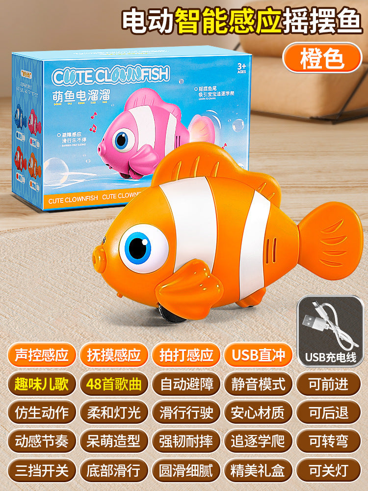 Electric simulation fish automatic sensor to avoid clownfish swing and move educational zoology crawling and chasing kids toys