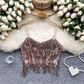 Fringed camisole top - women's sexy dance performance outfit - sweet & spicy halter top with sequins - sparkling cropped chic top