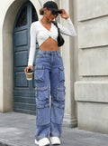 In stock - 20551#  cross-border e-commerce women's fashion european and american ins style new trendy cargo denim pants