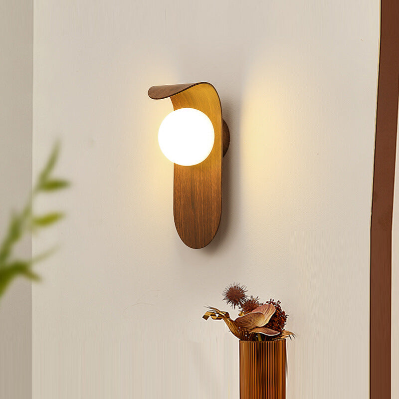 Vintage wall lamp walnut color wabi wind bedroom background wall decorative lamp modern simple living room study aisle lamp