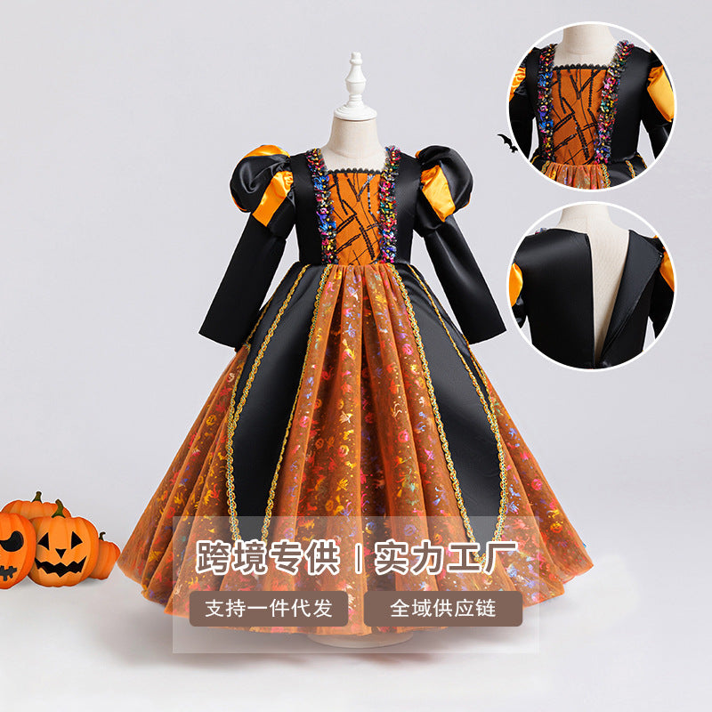 European and american style cross-border boutique: girls' dark academia halloween queen costume dress