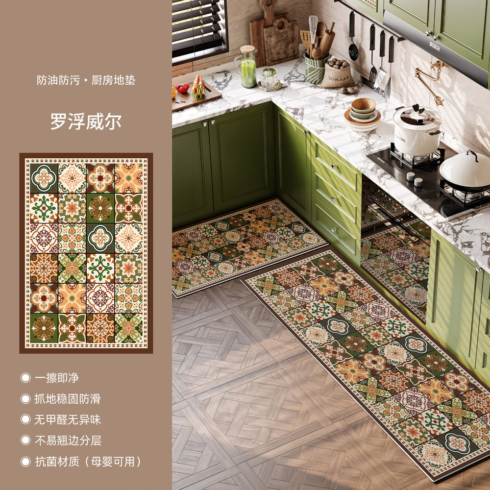 Kitchen floor mat, non-slip, oil-proof, american retro pvc, cuttable, waterproof, high-end feel, foot mat, wipeable, no-wash, for home