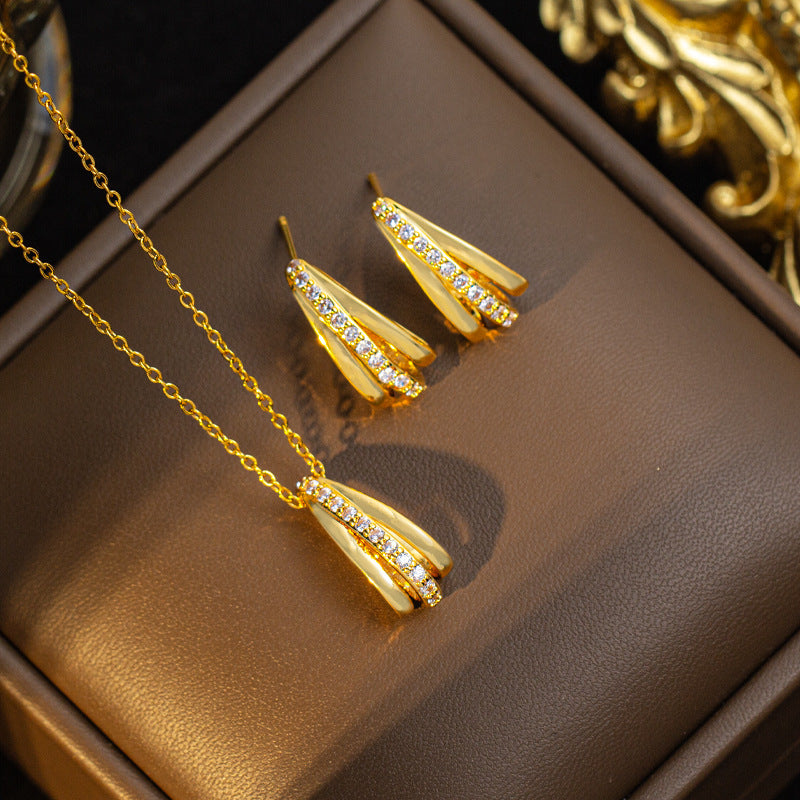 Simpleelegant geometric titanium steel necklace women's earrings niche design classy earrings accessible luxurynew arrival clavicle chain jewelry