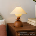 Medieval style pleated fabric double-layer log spherical base warm light table lamp b&b guest room bedroom tea room wabi-sabi style