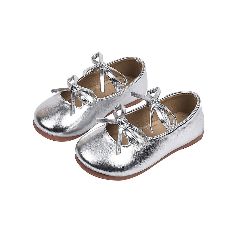 Vancahao girls' bow-tie princess shoes, new spring/autumn  collection, kids' black leather soft-soled dance shoes
