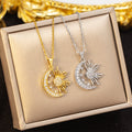 European and american new arrival ethnic style micro-embedded zircon titanium steel sun necklace for women, non-fading accessible luxuryniche style clavicle chain jewelry
