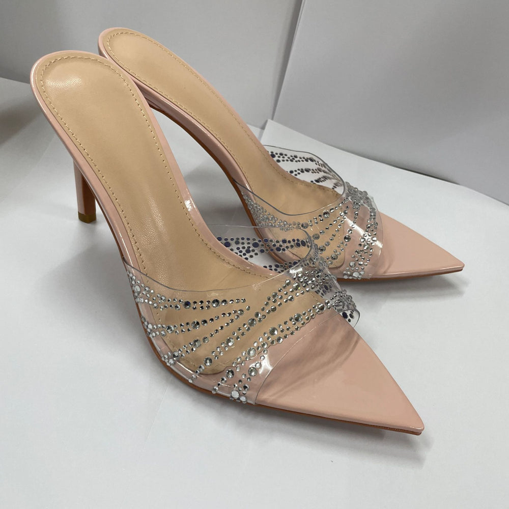 Pointed toe stiletto rhinestone silver runway-ready women's 2026 new open-toe transparent tpu sandals & slides