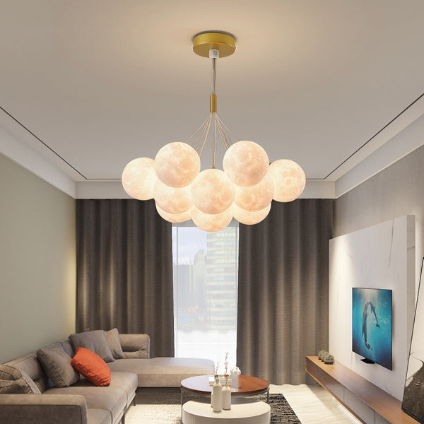 Nordic living room light luxury chandelier designer creative 3D planet moon light children's room bedroom light bubble ball lamp