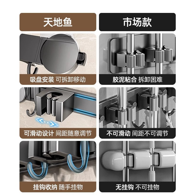 Toilet suction cup mop wall hanging clip bathroom non-punching artifact fixed hook buckle broom storage hanger