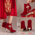 2024 autumn new fashion wine red chinese style wedding shoes high heels comfortable wedding boots bridal martin boots