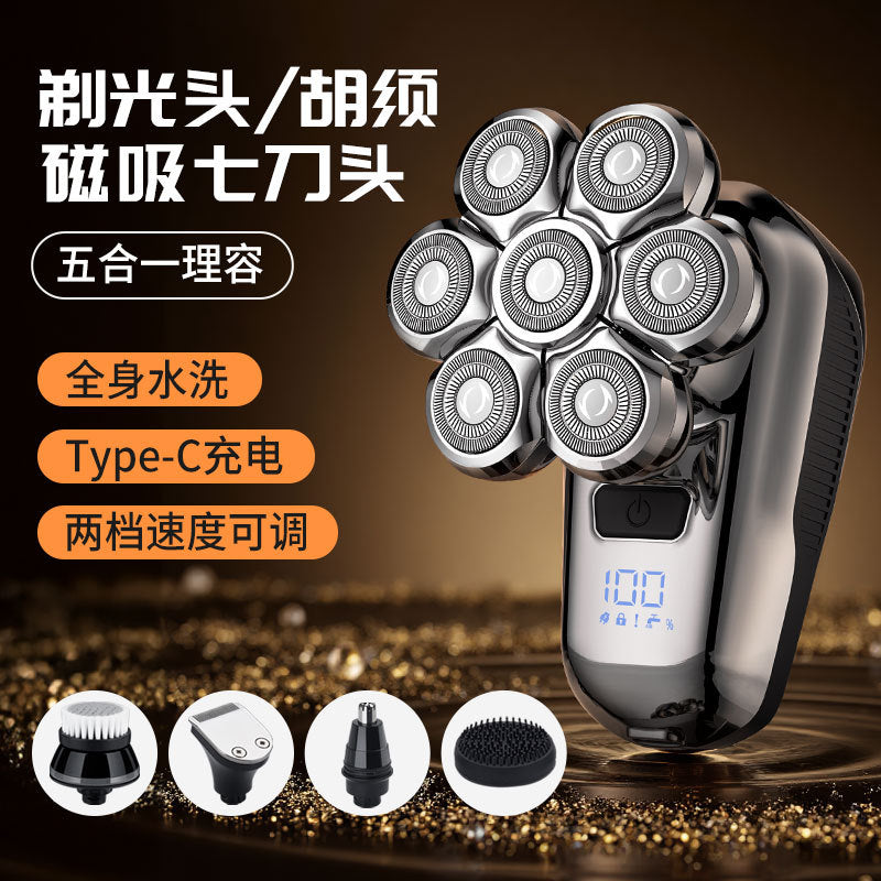 Bald head machine handy gadget electric shaver rechargeable multifunctional 7 blade bald head hairdresser portable shaving knife cross